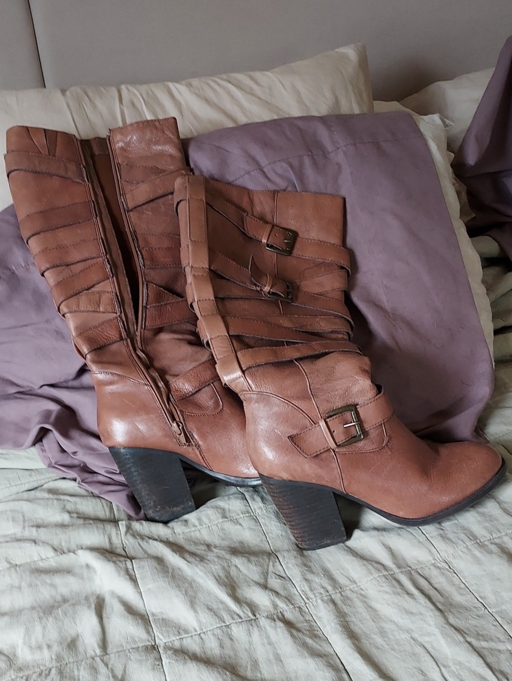 Steve Madden Womens Brown Leather Knee Boots Sz 8 * Worn Once*